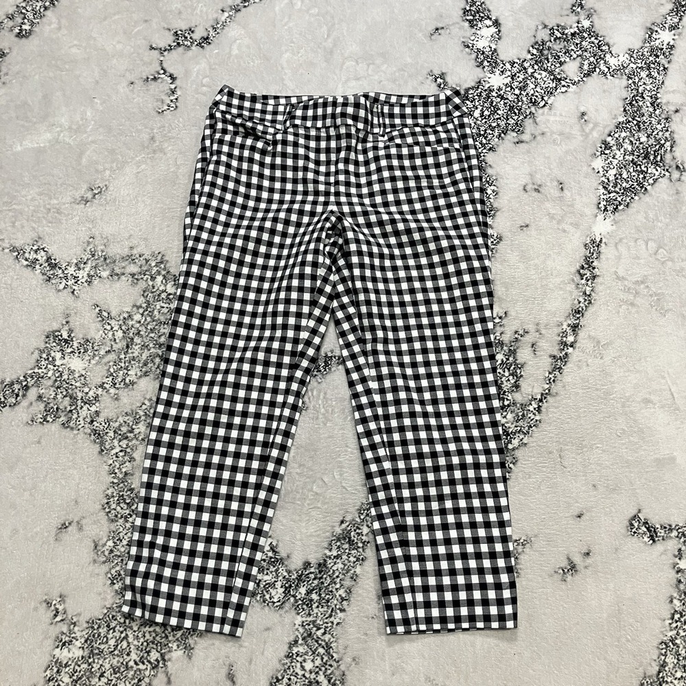 LOFT Marisa Gingham Ankle Pants Black White Check Size 10 Workwear Office